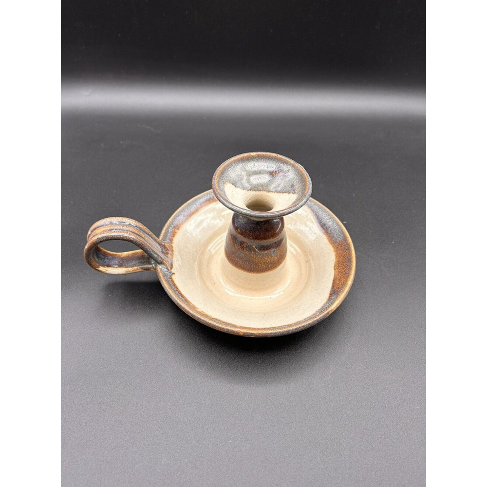 Signed PHIL MORGAN POTTERY 3.5” Finger Loop CANDLE HOLDER Chamber Stick